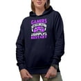 thumbnail image 2 of Gamers Never Quit, Simply Restart with Game Controller, Navy Blue Hooded Sweatshirt or Hoodie, XL, 2 of 5