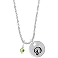 thumbnail image 1 of Delight Jewelry August - Lime Green Crystal Bicone Silvertone Script Initial Disc - D - Charm Necklace, 20"+3", 1 of 4