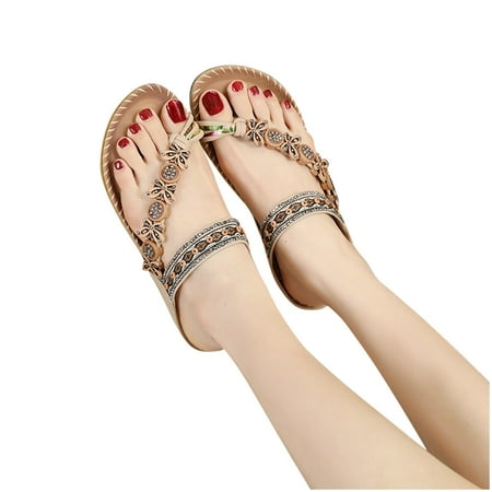 

YanHoo Clearance Boho Slide Sandals for Women Girls Dressy Low Wedge Thong Sandals Casual Toe Ring Flat Sandals Cute Summer Bohemian Travel Flip Flop Sandal Shoes