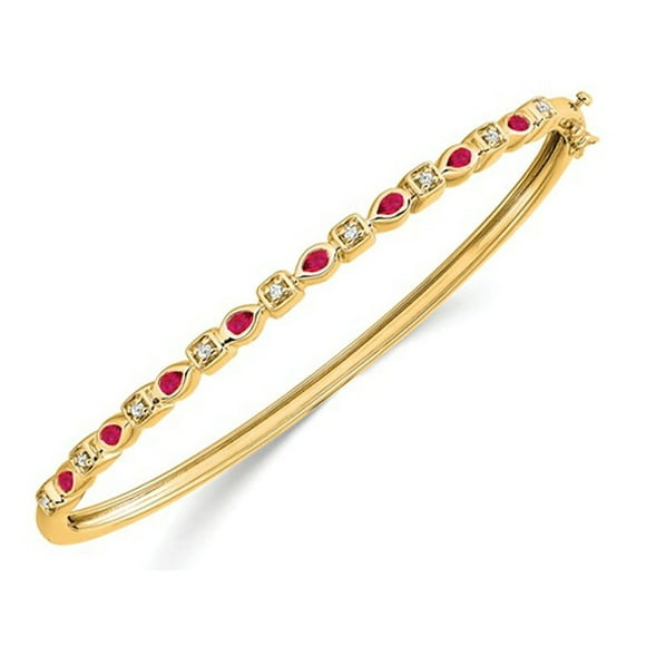 Natural Ruby Bangle Bracelet 2/5 Carat (ctw) in 14K Yellow Gold with Diamonds