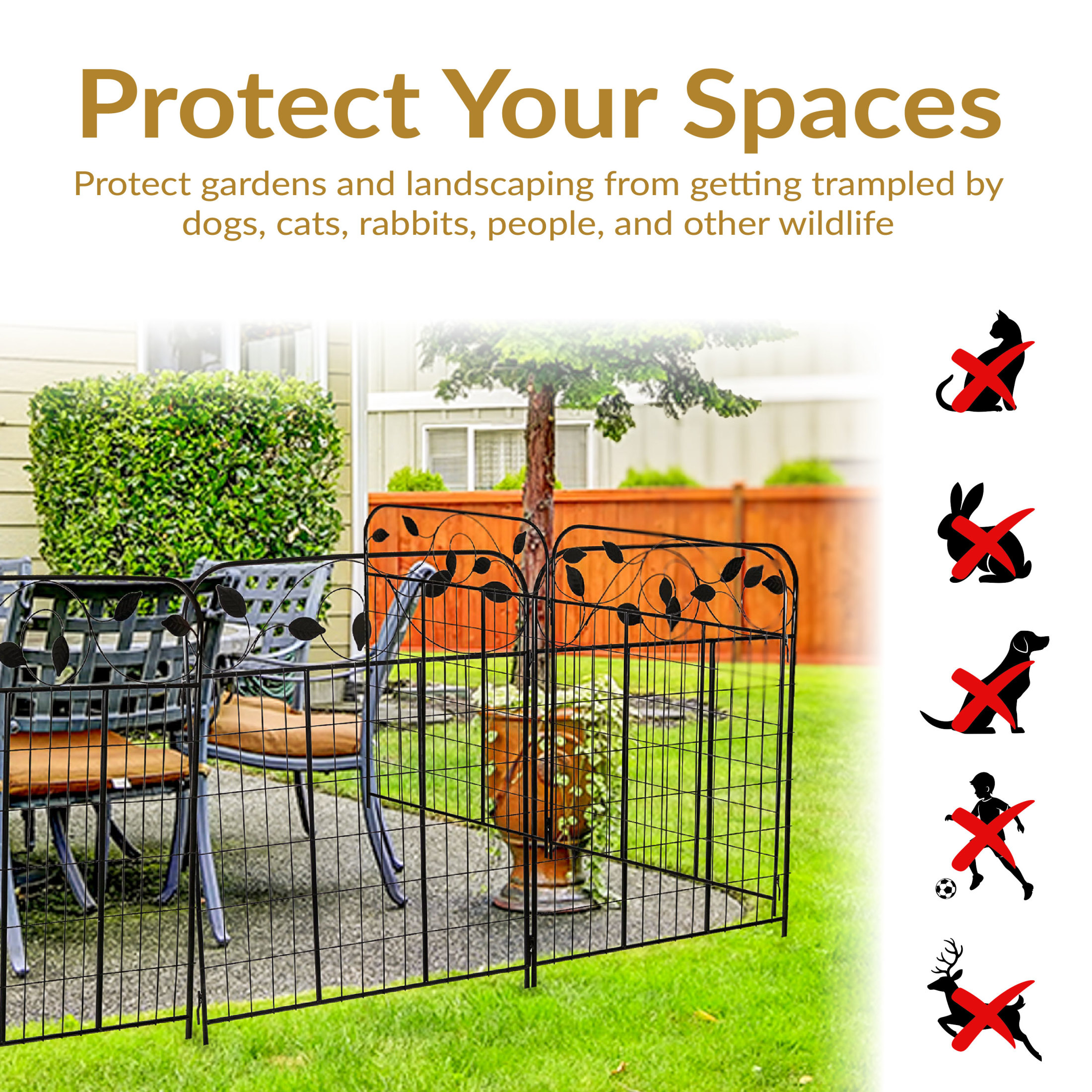 Sunnydaze Winding Vines 36" x 30" Black Decorative Steel Garden Fence Panels (4 Count)
