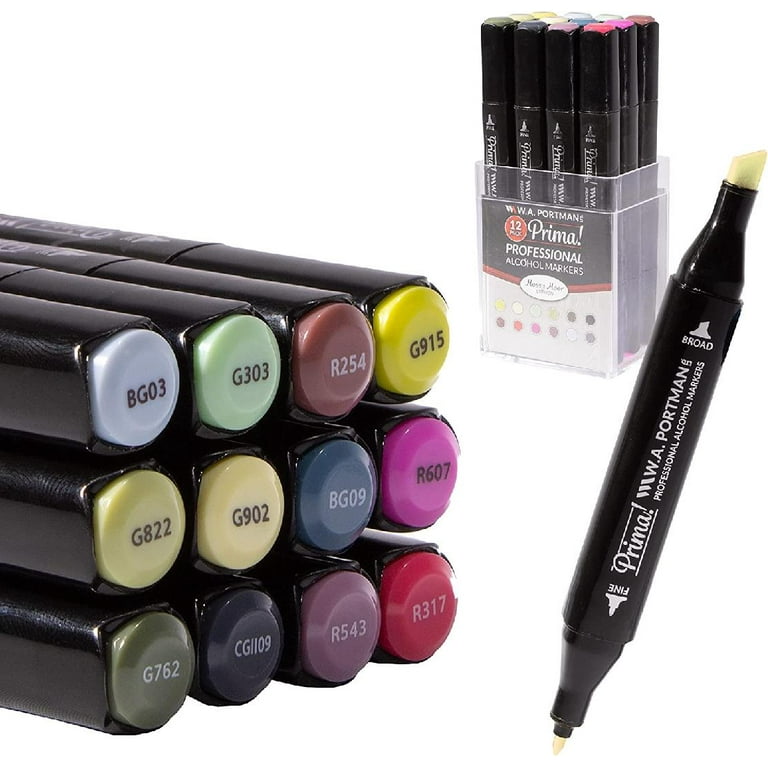 WA Prima Mossy Moor Professional Alcohol Markers Set - 12-pc Chisel and  Fine Point Dual Tip Alcohol Markers - Alcohol Blending Marker Set - Art  Marker Set for Drawing and Sketching 