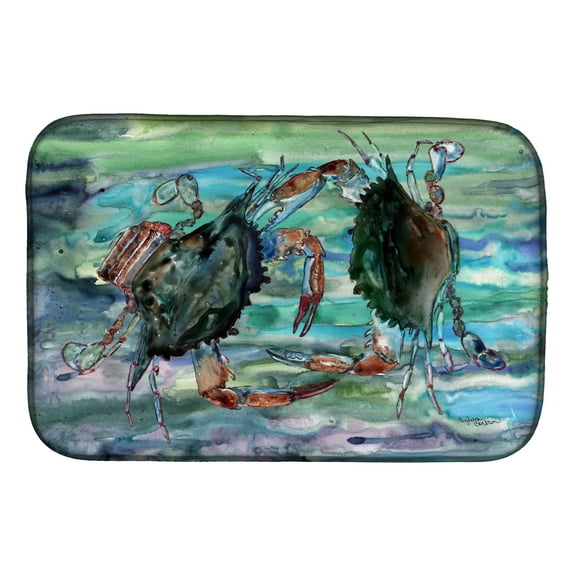 Watery Teal and Purple Crabs Dish Drying Mat