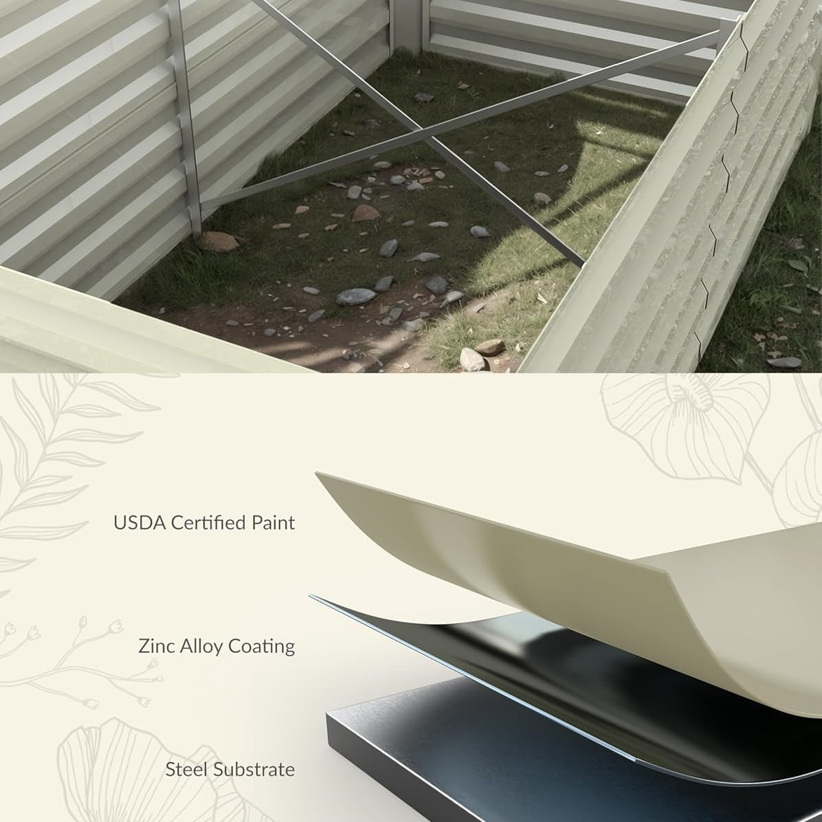 WildBreak Steel Raised Garden Bed 2 Pack, 6 x 3 x 2 ft, Metal Deep Root Planter Box, Beige