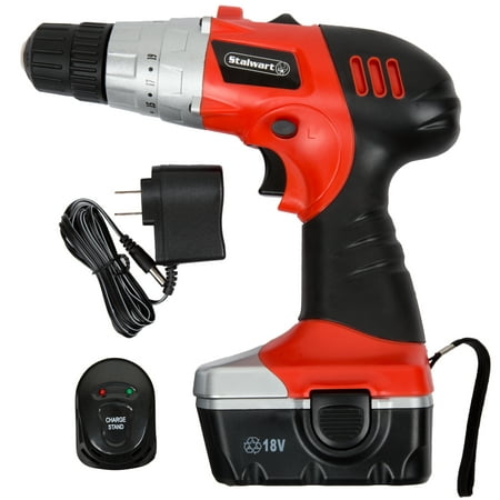 18V Cordless Drill with Rechargeable Battery, Built In LED Light, Level and Magnetic Base- Portable Power Tool with Wall Charger by