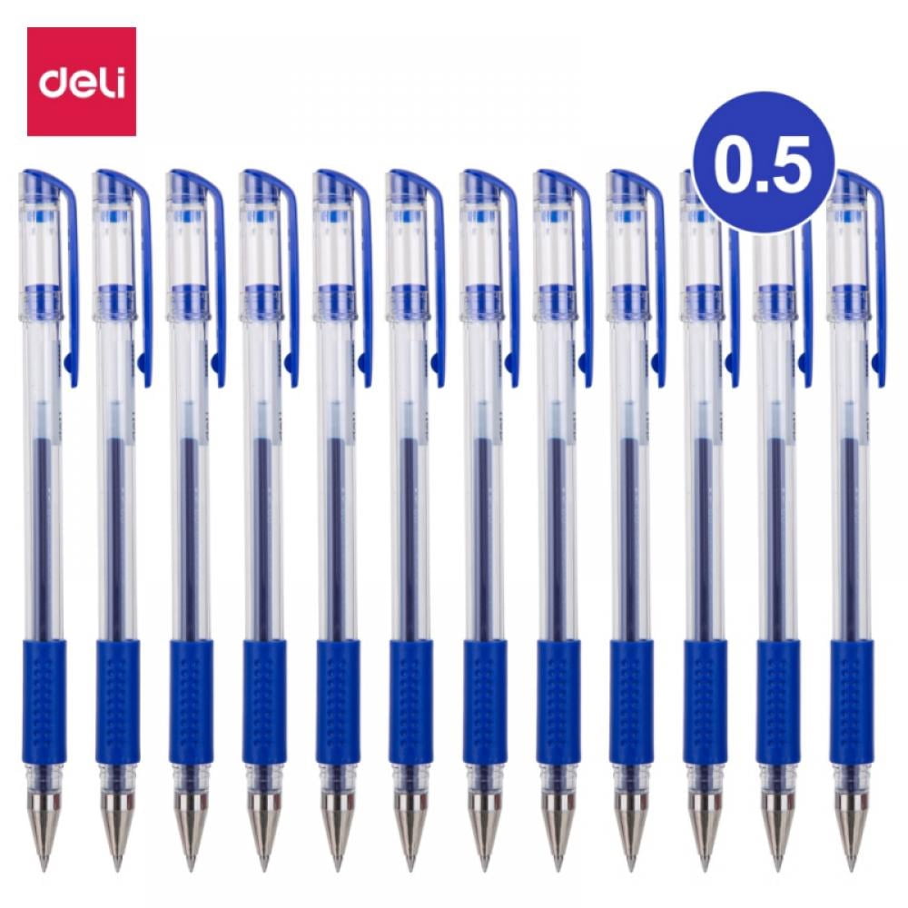 deLi Premium Refillable & Retractable Rolling Ball Gel Pens, Bold Point, Blue Ink, 12Pack