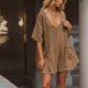 thumbnail image 4 of Trajes Casuales para las Mujeres de Verano Oversized Camiseta Romper, Cuello en V Camisetas de Mitad de Manga con Bolsillos Ropa de Playa, 4 of 9