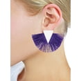 thumbnail image 2 of Women's Game Day Sport Team Pom Style Fringed Tassel Pierced Earrings, Purple/White, 2 of 3
