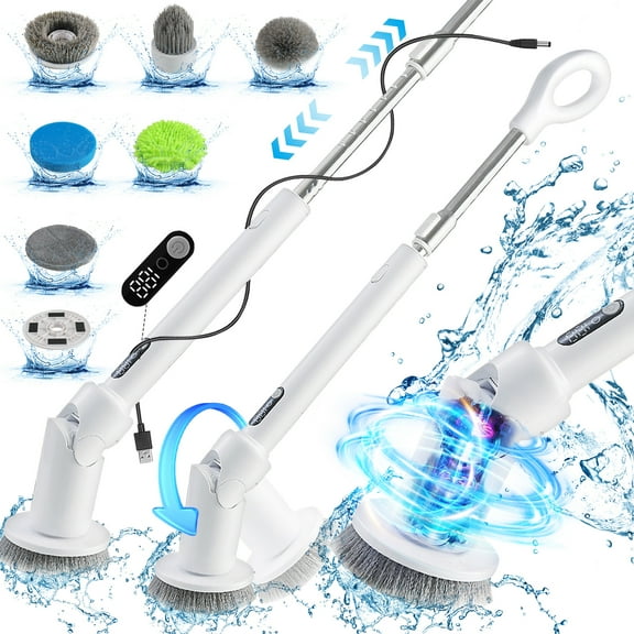 Electric Spin Scrubber,2024 New Cordless Shower Cleaning Brush with 7 Replacement Heads,2 Speeds Adjustable,Adjustable telescopic arm