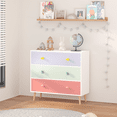 thumbnail image 3 of Oufan Kids 3 Drawer Dresser, Baby Nightstand for Bedroom, Storage Cabinet for Toddler Child for Living Room, Toddler Room, Nursery, Closet, Apartment (Colorful), 3 of 10