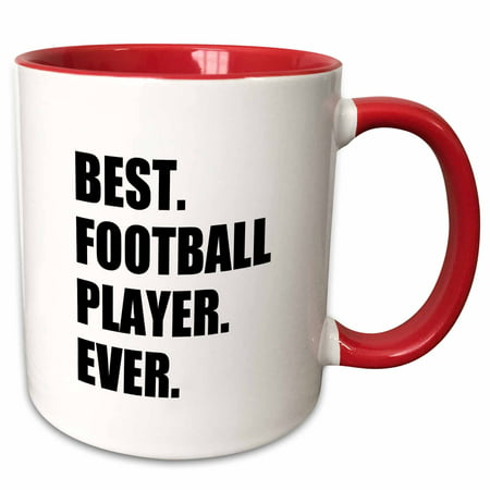 3dRose Best Football Player Ever - fun gift for soccer or American football - Two Tone Red Mug,
