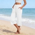 thumbnail image 6 of StSilkitty Womens Casual Capris Solid Color High Waist Elastic Wide Leg Cropped Pants with Pockets Soft Comfy Capri Trousers, 6 of 9