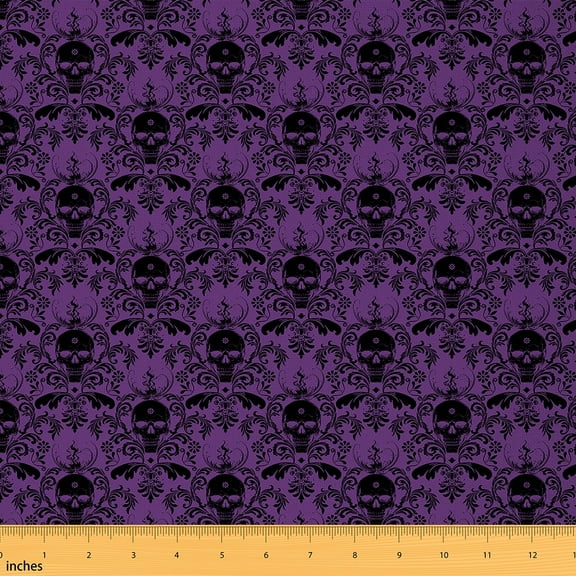 Feelyou Mystic Damask Fabric by the Yard 1 Yard for Adult, Skeleton Skull Home Decor Fabric by the Yard, Halloween Style Sewing Fabric, Breathable Home Decor
