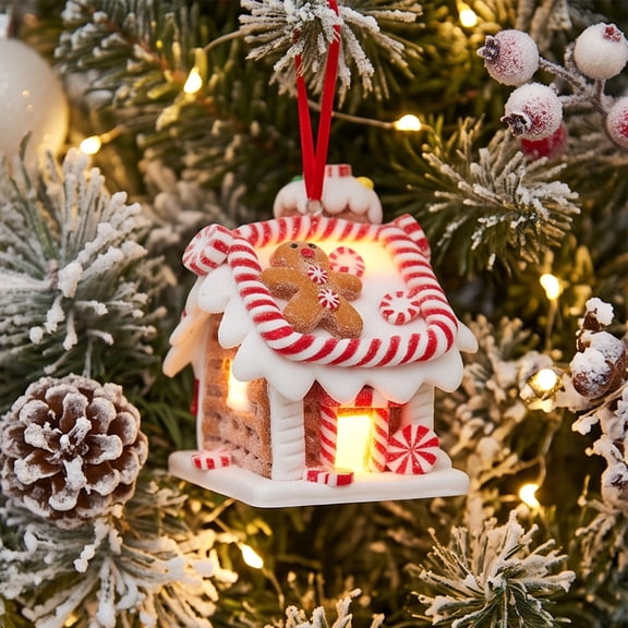 Gingerbread Candy House Light Up LED Cottage Tabletop Ornament Christmas Decor Design B