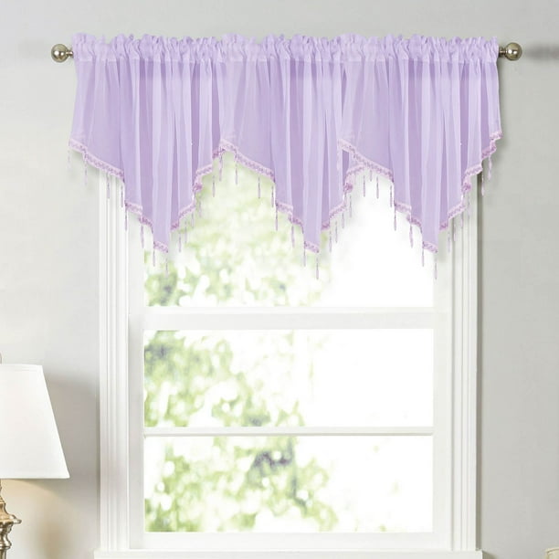 Collections Floral Sheer Lace Shade Window Curtain With Scalloped Edges And Rod Pocket Top For Easy Hanging