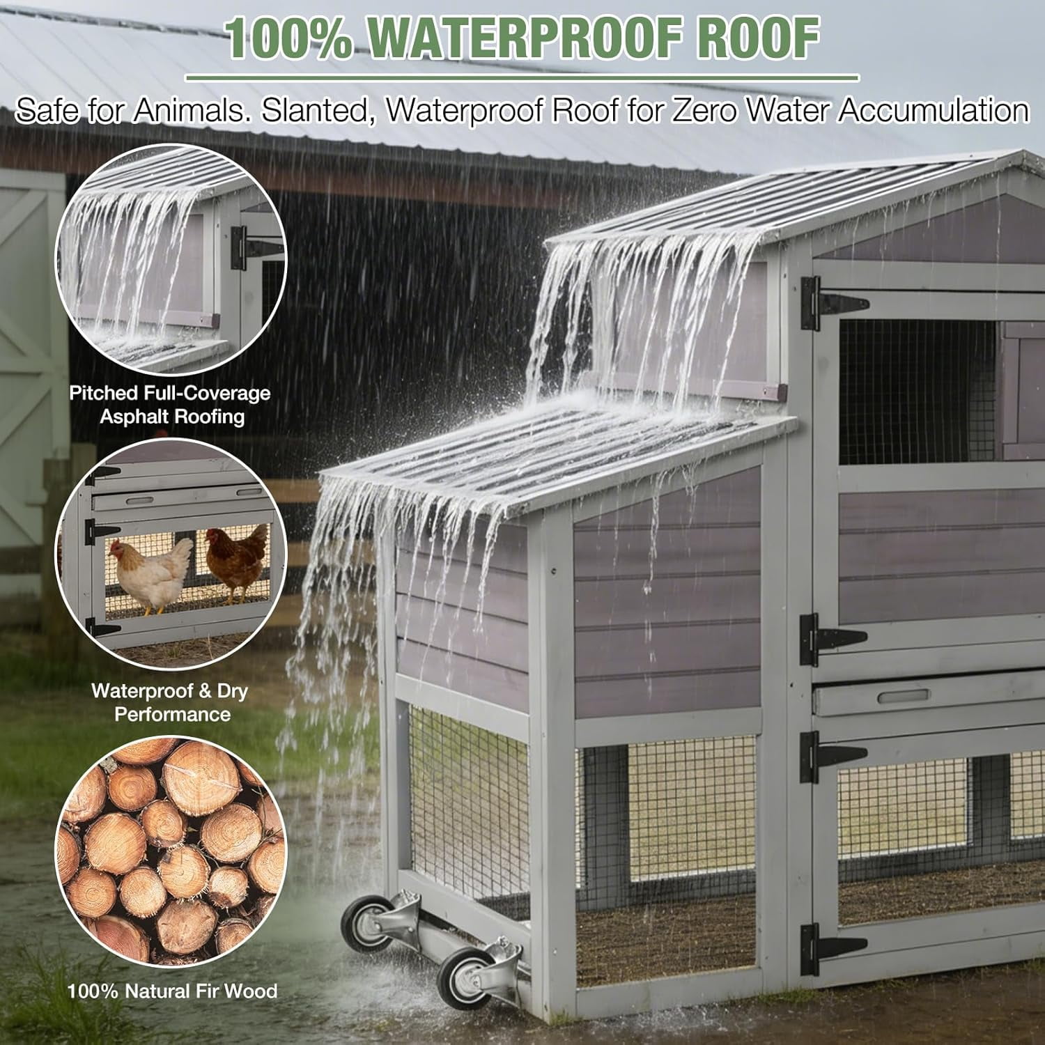 Aivituvin 83" Large Chicken Coop for 4-6 Chickens, Mobile Hen House Outdoor Wooden Poultry Cage with Wheels Nesting Box Run
