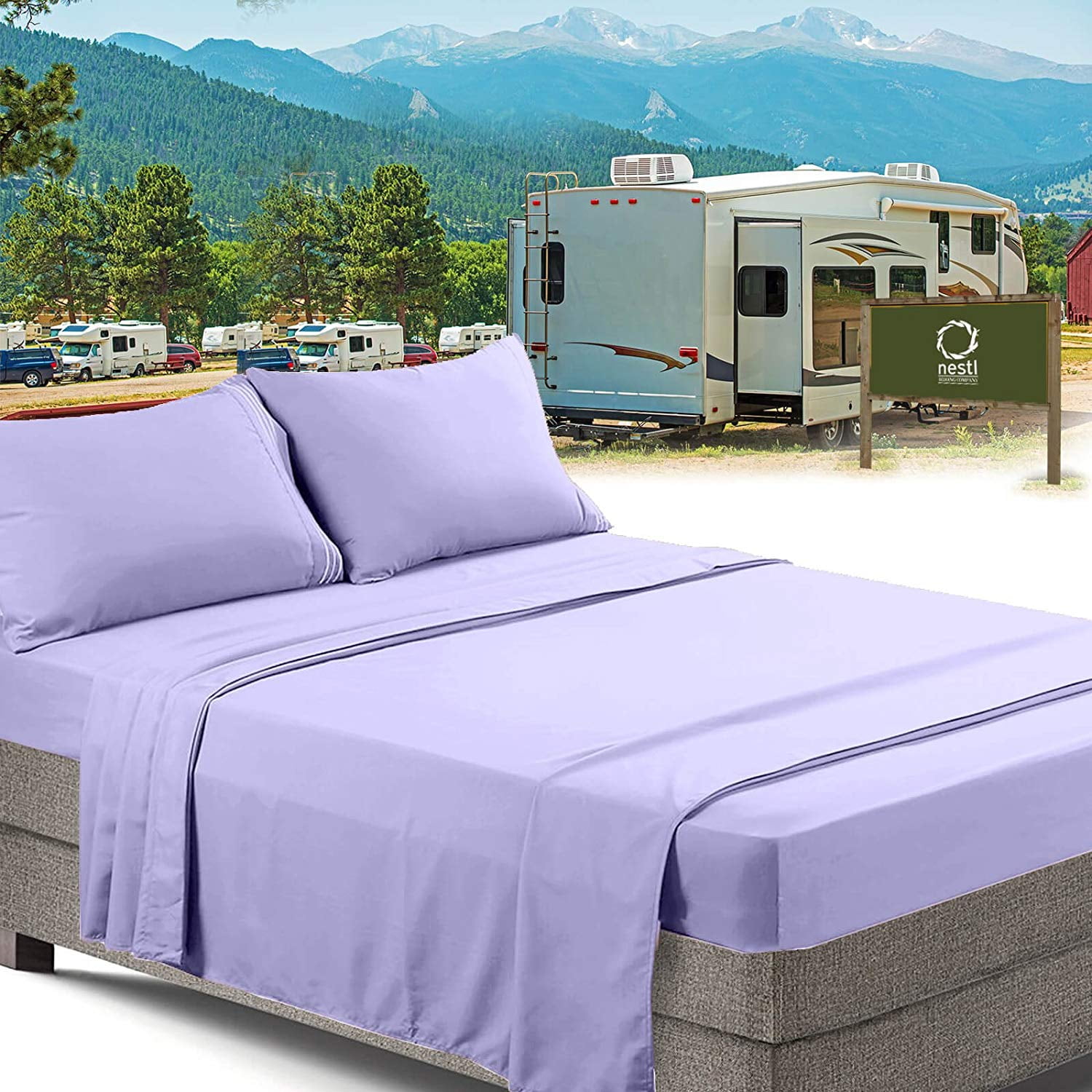 RV/Short Queen Bed Sheets Set Bedding Sheets Set for Campers, 4Piece