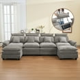thumbnail image 2 of DOMICARE 134'' Cloud Modern U-Shaped 4-Seater Couch with Removable Headrest & 2 Ottomans, Modular Oversized Chenille Sectional Sofa with Armrests for Living Room, Light Gray, 2 of 10