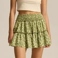 thumbnail image 6 of Wyobmus Women’S Floral Mini Layered Skirt Built In Shorts Ruffle High Smock Waist Skort Flowy Cute Summer Elastic Waist Skirts B-Green, 6 of 9