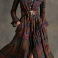 thumbnail image 5 of Tartan Dresses for Women Vintage Plaid Long Maxi Dress with Belt & Pockets Long Sleeve Button Front Shirt Dress V Neck Formal Skirts Fall Wear Pastoral Style Skirts, 5 of 7