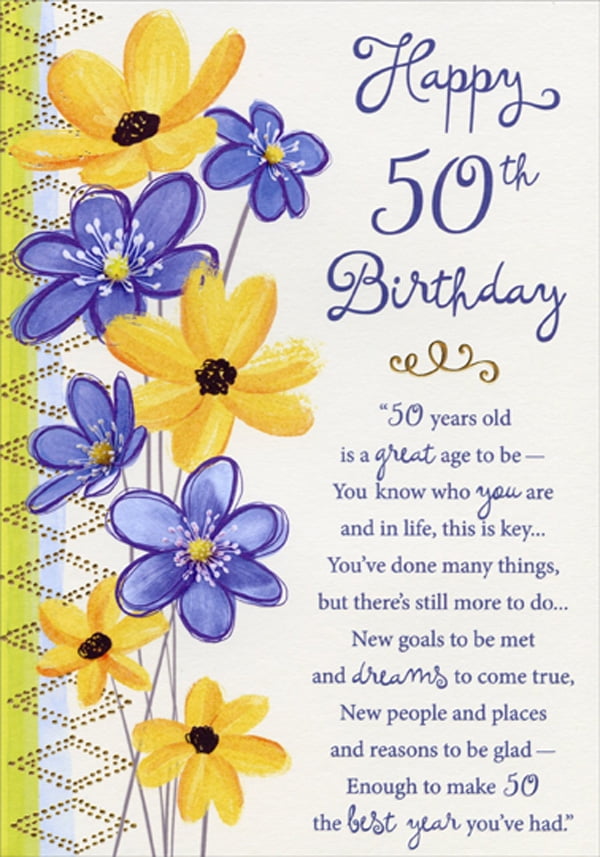 Foil 50th with Die Cut Floral Window Age 50 50th Birthday Card for Her 