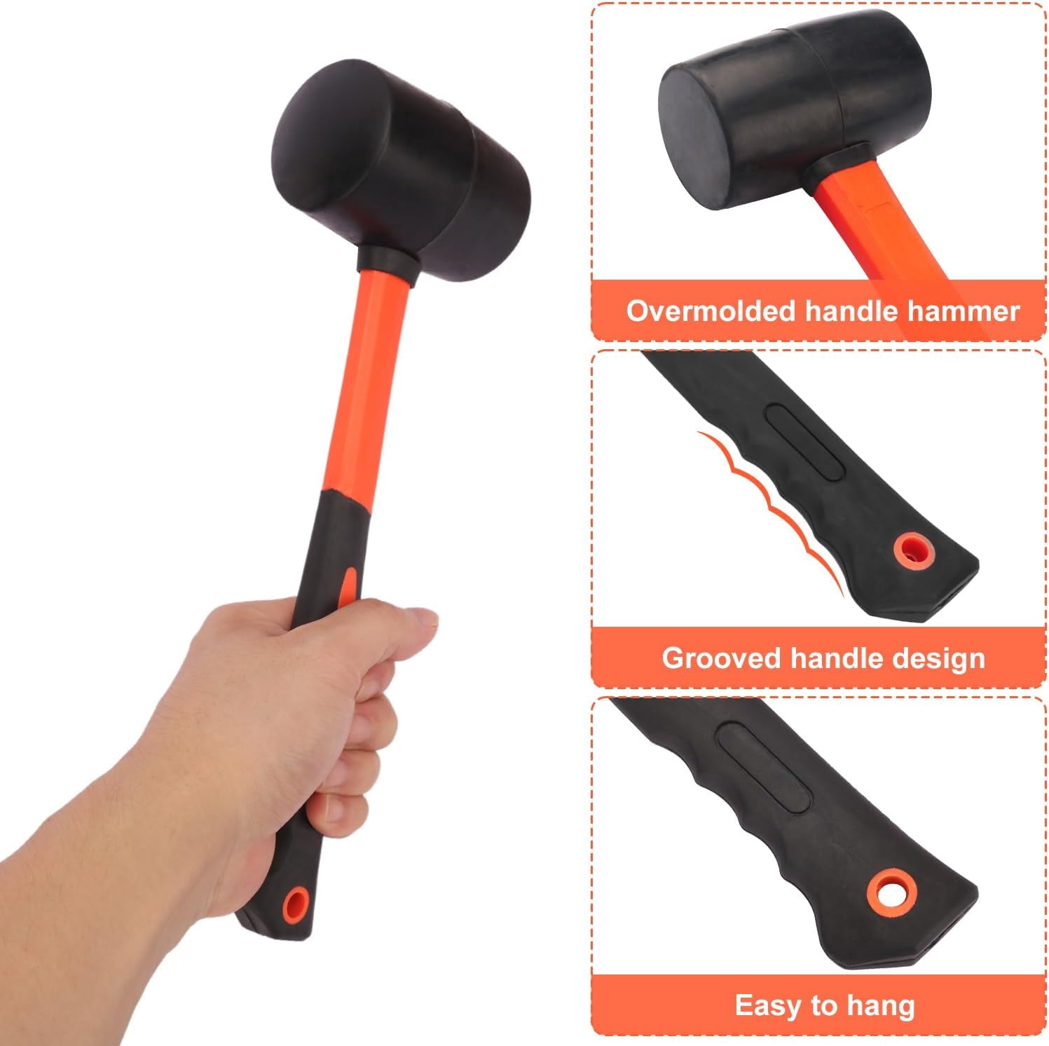 4 PCS 16 OZ Rubber Mallet, Hammer Head With Black-Yellow Fibergla Handle Perfect For Wood, Metal, Plastic, Gla, And Ceramics. By