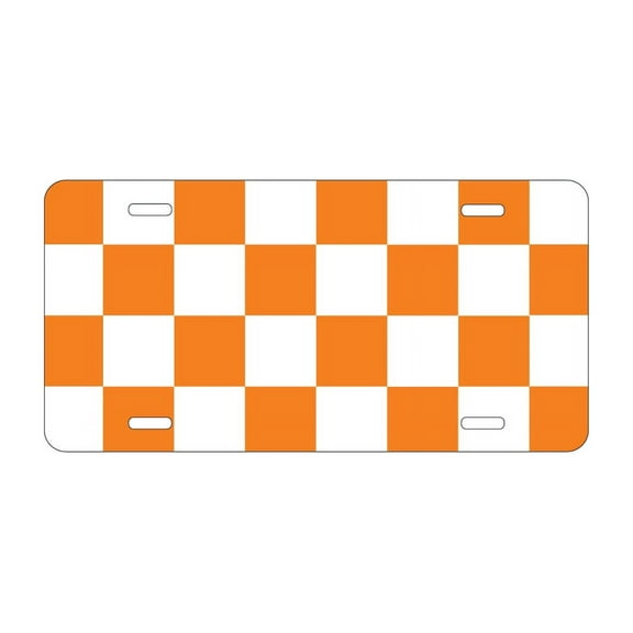 DistinctInk Custom Aluminum Vanity License Plate for Front of Car - Tennessee Checkerboard - Orange, Clear