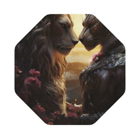 

Matuu Romantic Flower Lion Couple for Cup Coasters Set of 6 Leather Coasters Desk Coasters for Office Measures 4” x 4” Octagon