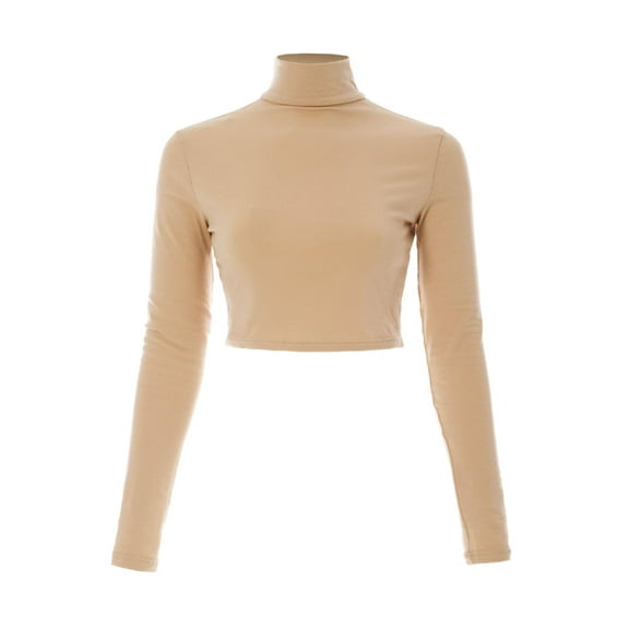 Made by Olivia Women's Solid Long Sleeve Mock Neck Solid Crop Top T Shirt