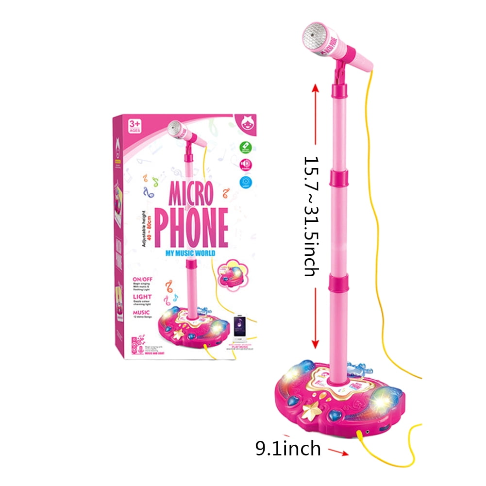 Godderr Kids Karaoke Machine with Microphones & Stand Toddler Music Singing Machine Adjustable Stand Music Instruments Sound & Flashing Lights Toys