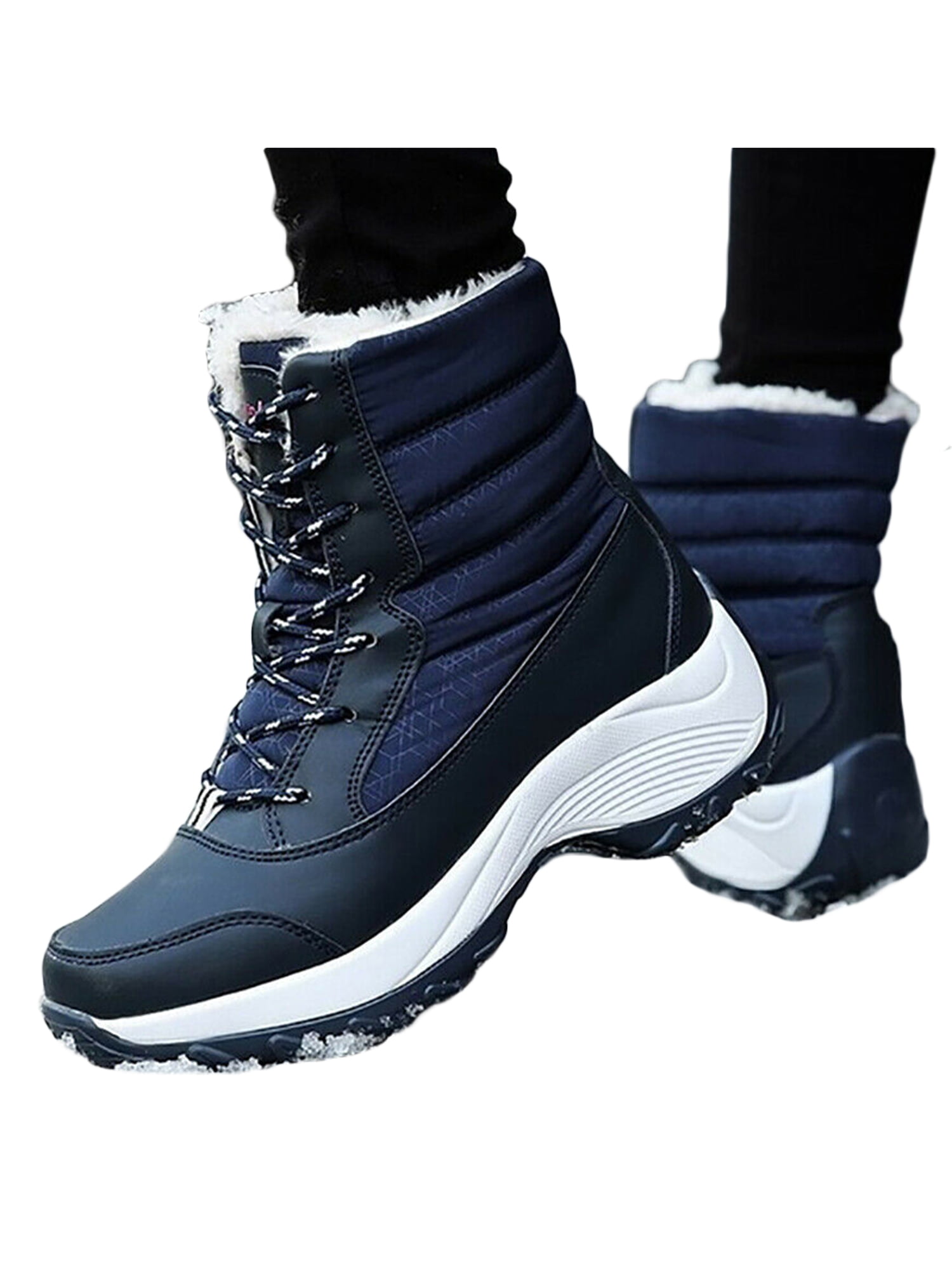 Women Winter Denim Snow Boots Flat Ankle Shoes Double Zip Thicken Martin Boots Z 
