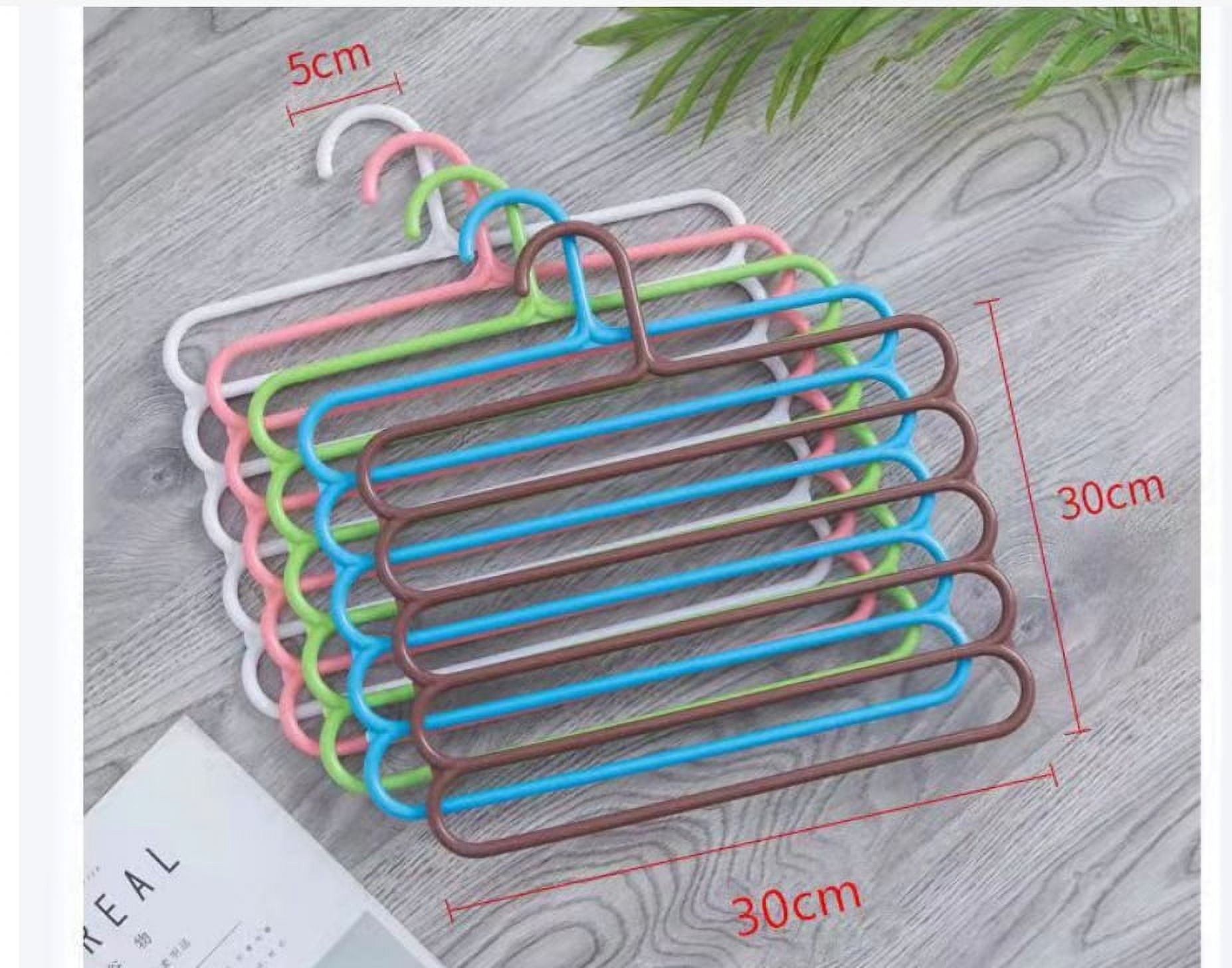 Slip Free 5 Layers Closet Pants Organizer, Multifunctional Space Saving Cloth Hanger,Plastic Non-Slip Space Saving Clothes Slack Hangers for Clothes Trousers Scarfs Ties (4 Pack, Random Color)