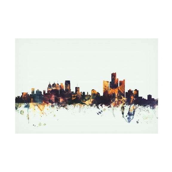 Trademark Fine Art Michael Tompsett Detroit Michigan Skyline Canvas Wall Art - 12x19