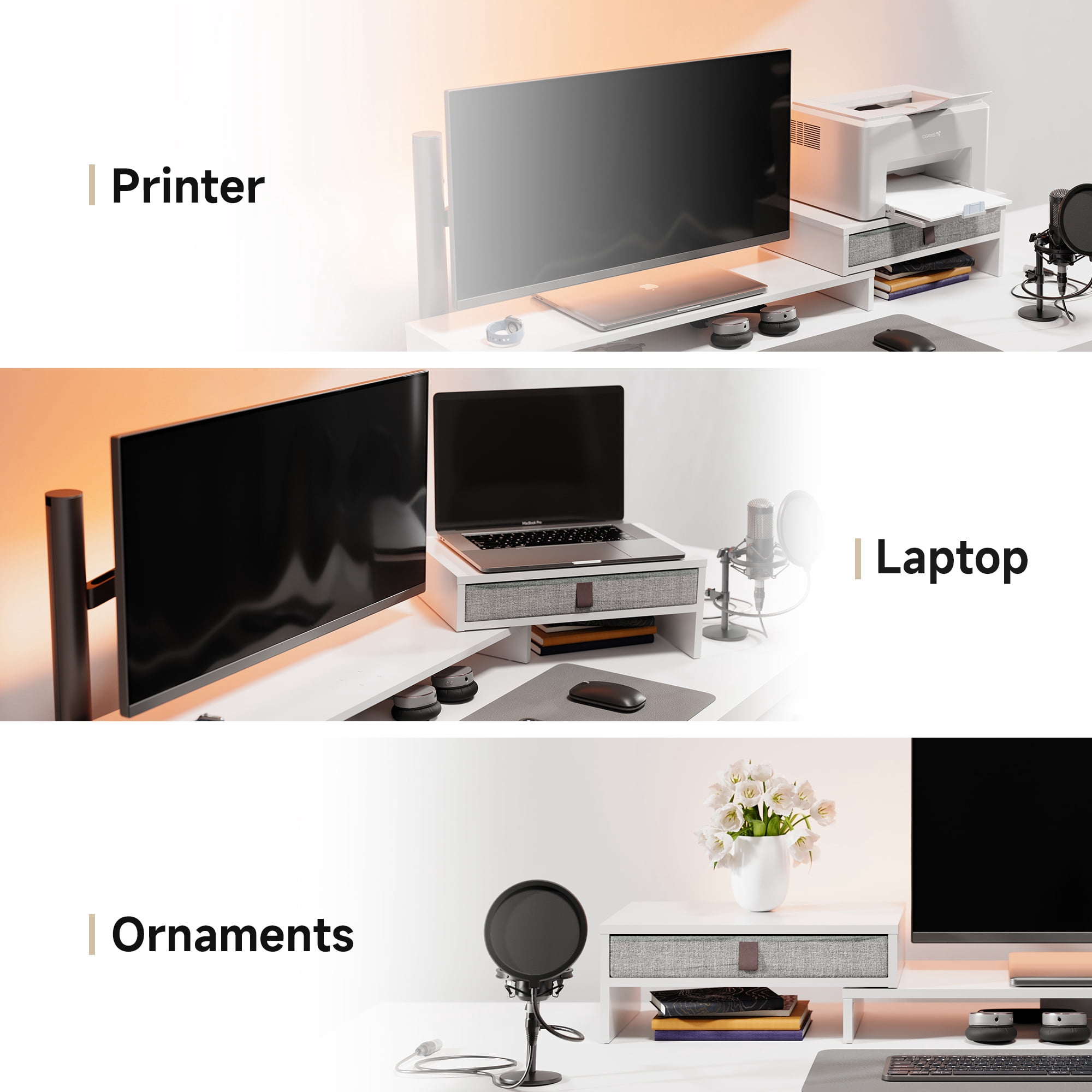 Fenge Computer Monitor Riser Stand with Drawer for 2 or 3 Monitors