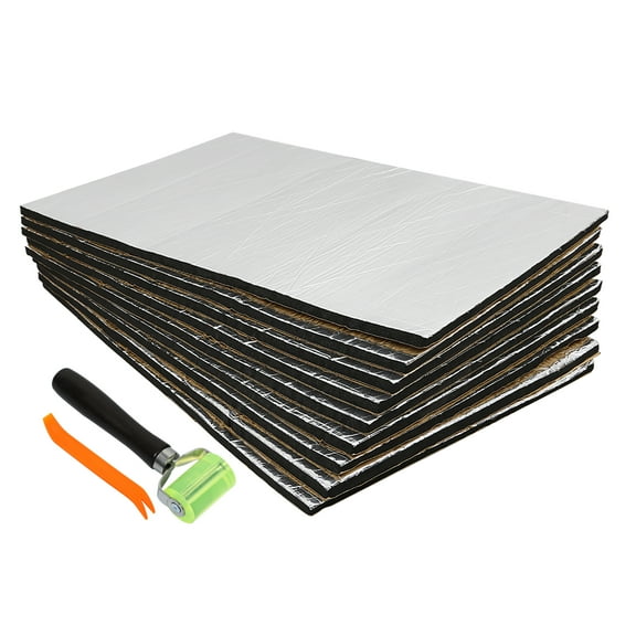 Unique Bargains 9Pcs automobile noise Insulation Mat 10mm Door Hood Engine Heat Insulation W/ Installer Tool 50x30cm 20"x12"