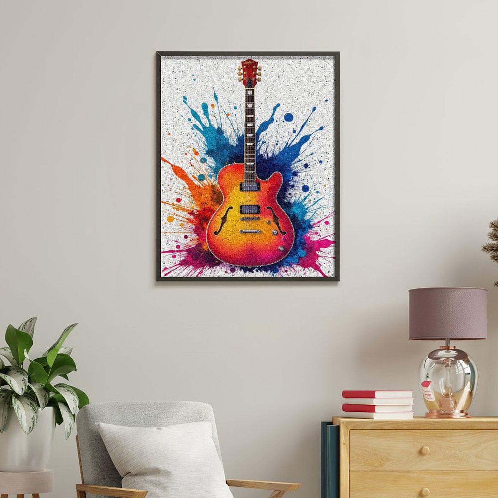 Paint By Numbers Kit for Adults Beginner - DIY Guitar Vibrant Color Splash Canvas Painting Kits for Adults, Frameless Paint By Number for Adults for Home Wall Decor 16x20 Inch