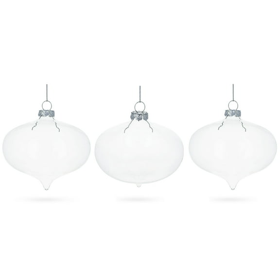 Set of 3 Onion Shape Clear Glass Christmas Ornament 4.15 Inches (105 mm)