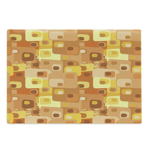 Retro Cutting Board, Abstract Square Pattern Rounded Funky Geometric Modern Ornament Tiled Illustration, Decorative Tempered Glass Cutting and Serving Board, Large Size, Multicolor, by Ambesonne