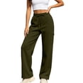 thumbnail image 2 of Women's Fleece Lined Wide Leg Cargo Sweatpants, Ghalytn Drawstring Elastic Waist Warm Multi-Pocket Streetwear Pants, 2 of 9