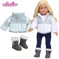 thumbnail image 1 of Sophias Abrigo de muñeca de 18 pulgadas, chaqueta y botines de muñeca con botones, estilo gamuza y ribete de piel, 2 piezas El juego se adapta a muñecas de 18 pulgadas. Elegante abrigo de muñeca de 18 Sophia's NFJWH-GY-DOLL, 1 of 1