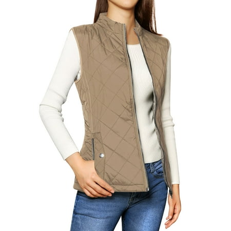 - Women's Zip Up Front Stand Collar Lightweight Quilted Padded Vest Coat