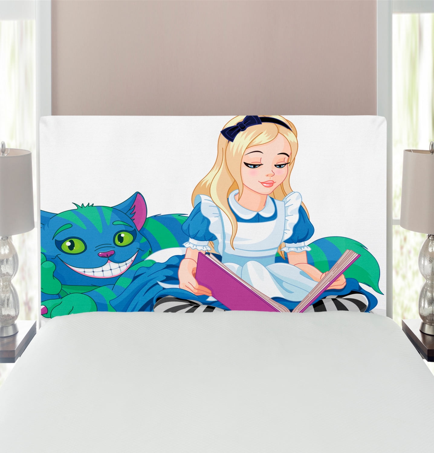 Authenticatie Toestemming zoeken Alice in Wonderland Headboard, Alice Reading Book Cat Colorful World  Happiness Love Character Image, Upholstered Decorative Metal Bed Headboard  with Memory Foam, Twin Size, Multicolor, by Ambesonne - Walmart.com