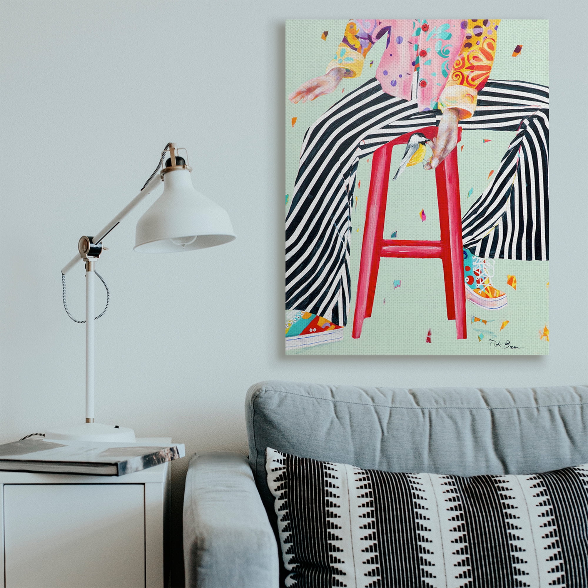 Stupell Industries Sitting On Stool with Bird Fun Expressive Fashion Canvas Wall Art, 36 x 48, Design by Pamela K. Beer
