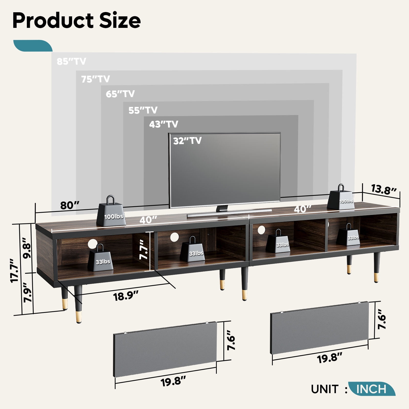 Bestier 80 inch Mid Century Modern TV Stand, 2 in 1 Reversible Entertainment Center with Storage and Sliding Doors, Ancona Walnut