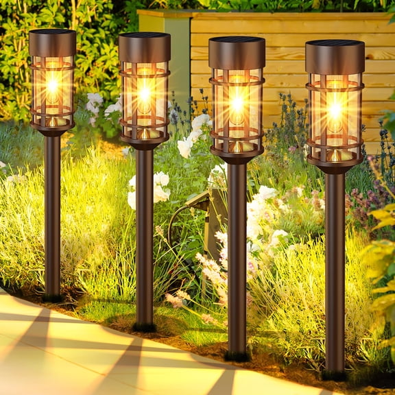Solar Lights Outdoor Waterproof, 8 Pack 21" Solar Pathway Lights with Metal & Glass, Auto On/Off Garden Lights for Yard, Landscape, Driveway Walkway