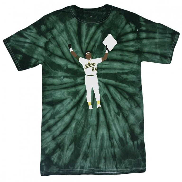 TIE-DYE GREEN Athletics A's Rickey Henderson Stolen Base T-shirt ADULT 