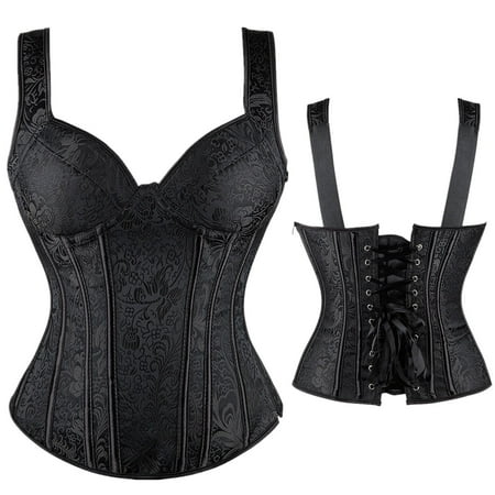 FAKKDUK Women s Gothic Jacquard Shoulder Straps Tank Overbust Corset Bustiers Plus Size Corsets For Women Bustier Lingerie Costume Bustier Top Gothic Shapewear Sexy Underwear  Black&XXXXL