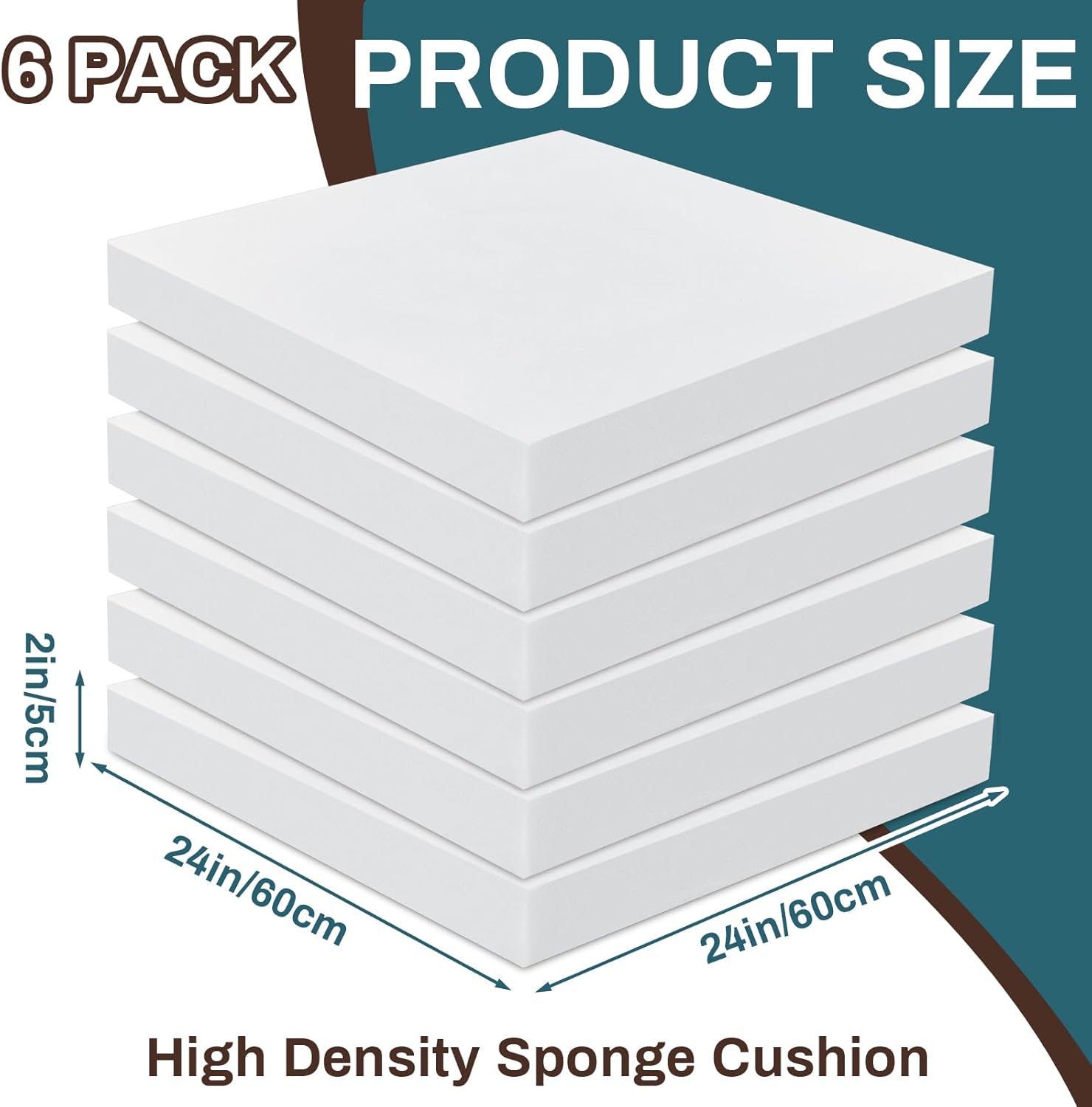 6 Pack 2" X 24" X 24" Upholstery High Density Foam Cushion White Replacement Cushion or Commercial Use Stuffing Craft Foam Couch Chair Padding DIY Projects