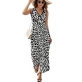 thumbnail image 2 of Snow Leopard Print Womens Night Club Maxi Dress V Neck Sleeveless Bohemia Long Dresses, 2 of 9