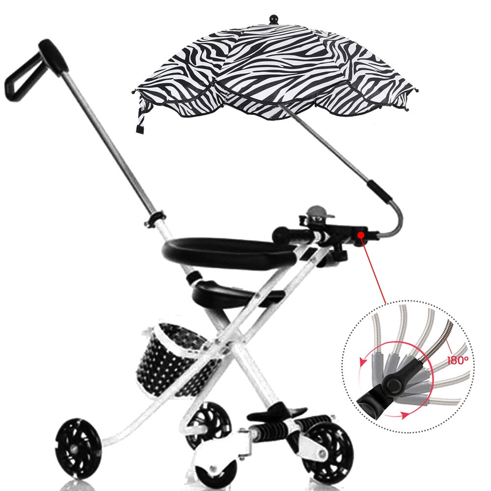 Small-Black Trolley Bike Wheelchair Shading Umbrella Waterproof Umbrella with Holder Clip Clamp Universal Baby Parasol Baby Stroller Foldable Sun Shade Sun Protection Sun Shade 